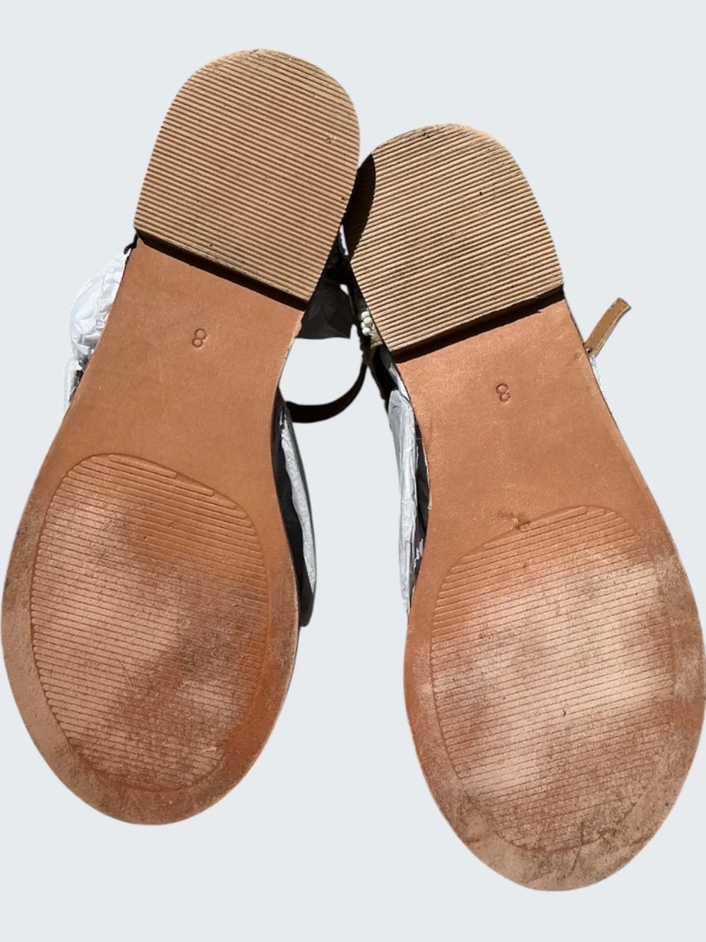 Anthropologie Miss Albright Tan Leather Sandal Zebra Stripe Beaded Heel SZ 8 (7)